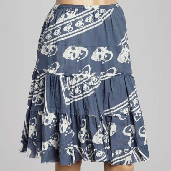 A Must For Spring & Summer! Dresses & Skirts - NEW~Blue Skull Print Cotton Tiered Skirt~ OSFM